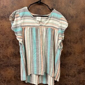 Knox Rose Large striped flutter sleeve cotton blend western boho top